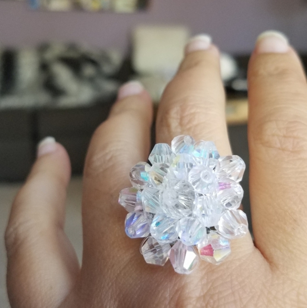 Swarovski Elements Aurora Borealis Large Flower Cluster Statement Ring NWT